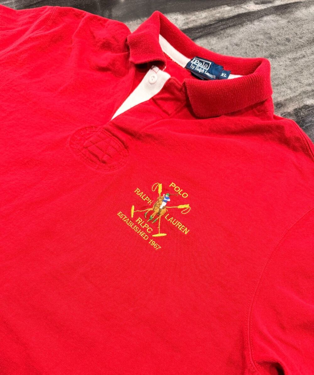 Vintage Polo Ralph Lauren RLPC Rugby XL Red Crest 1967 Equestrian Polo Club